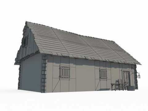 Темні дерев'яні будинки в середньовічній архітектурі 3D Модель