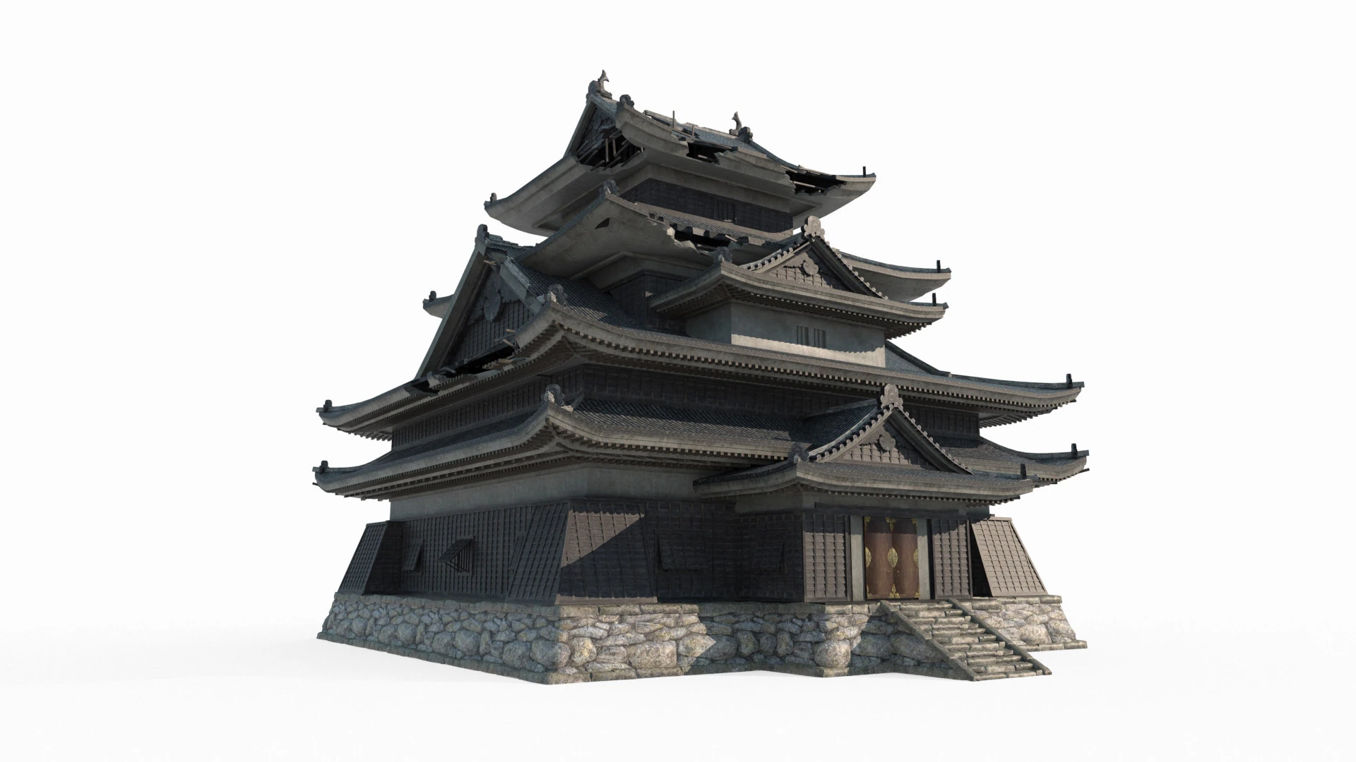 The dilapidated imperial city of ancient Asian architecture 3D Model .c4d .max .obj .3ds .fbx .stl .blend 