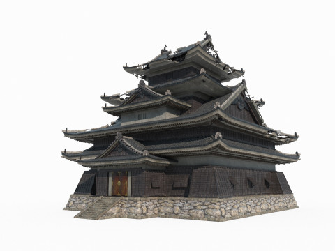 The dilapidated imperial city of ancient Asian architecture Modelo 3D