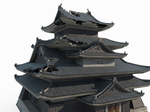 The dilapidated imperial city of ancient Asian architecture Modelo 3D
