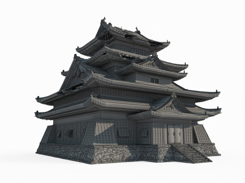 The dilapidated imperial city of ancient Asian architecture Modelo 3D