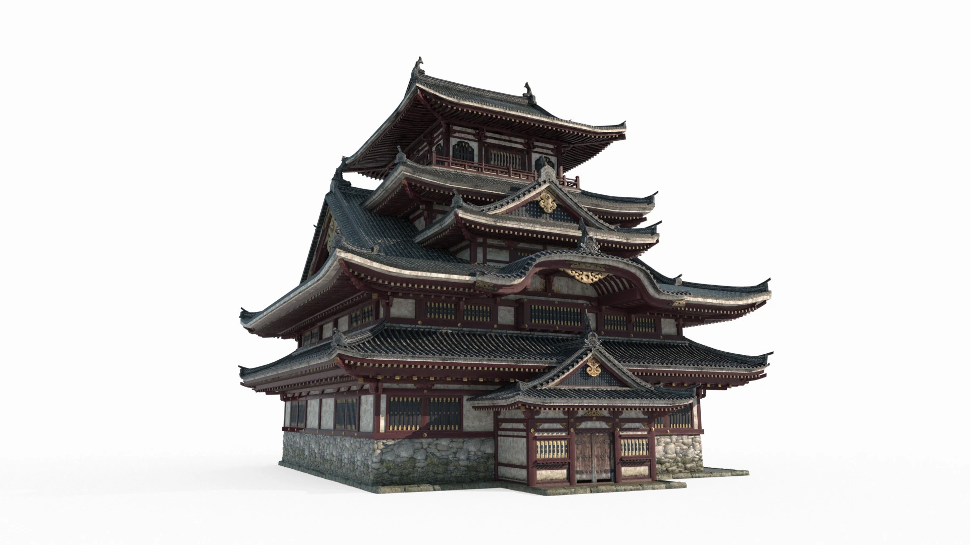 Large palaces and imperial cities in ancient Asian architecture 3D Model .c4d .max .obj .3ds .fbx .stl .blend
