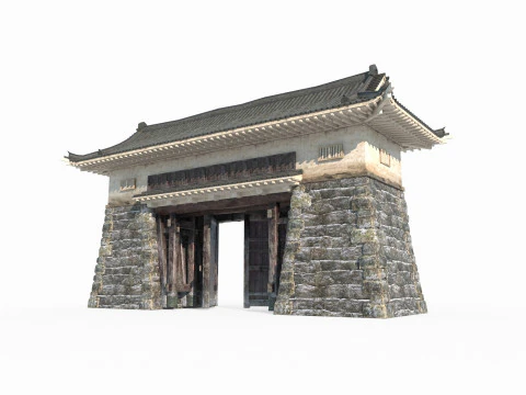 प्राचीन एशियाई वास्तुकला का द्वार स्तर 3D मॉडल