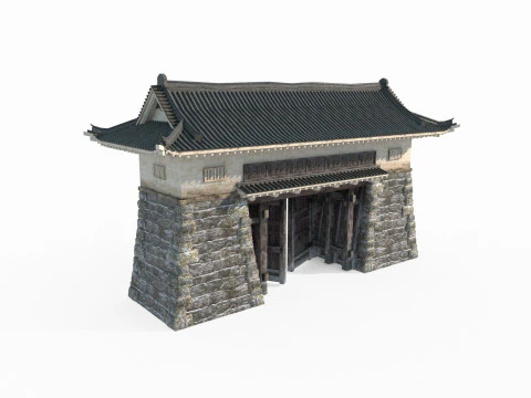 प्राचीन एशियाई वास्तुकला का द्वार स्तर 3D मॉडल