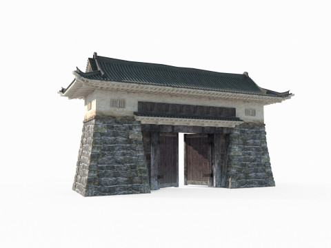 Gate level of ancient Asian architecture 3D Model