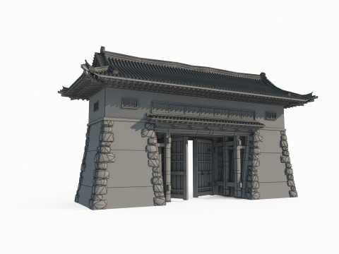 Gate level of ancient Asian architecture 3D Model