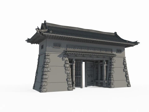प्राचीन एशियाई वास्तुकला का द्वार स्तर 3D मॉडल