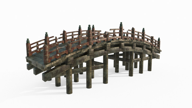 The dilapidated arched bridge of ancient Asian architecture 3D Model .c4d .max .obj .3ds .fbx .stl .blend 