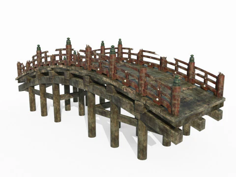 A ponte arqueada dilapidada da antiga arquitetura asi&aacute;tica Modelo 3D