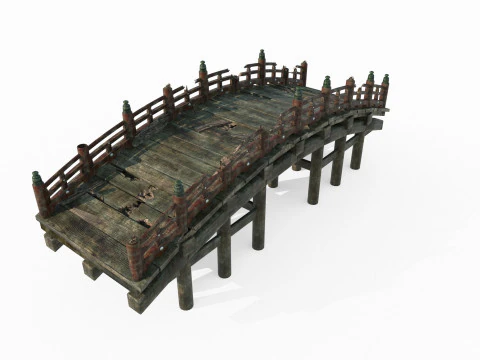 A ponte arqueada dilapidada da antiga arquitetura asi&aacute;tica Modelo 3D