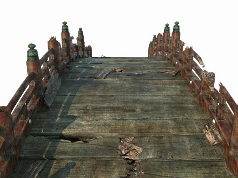 A ponte arqueada dilapidada da antiga arquitetura asi&aacute;tica Modelo 3D