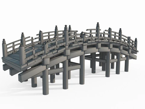 A ponte arqueada dilapidada da antiga arquitetura asi&aacute;tica Modelo 3D