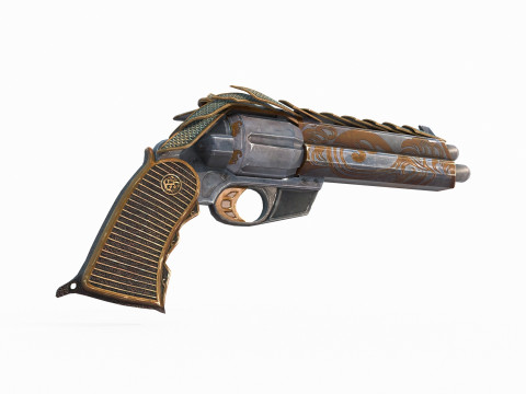 Fantasy style weapon Golden Dragon revolver 3D Model