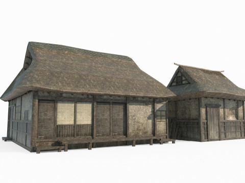 Two thatched cottages in ancient Asian architecture 3D 모델