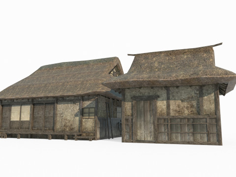 Two thatched cottages in ancient Asian architecture Modelo 3D