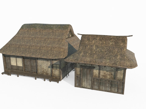 Two thatched cottages in ancient Asian architecture Modelo 3D