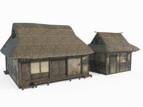 Two thatched cottages in ancient Asian architecture Modelo 3D