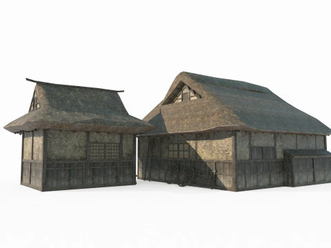 Two thatched cottages in ancient Asian architecture 3D Model