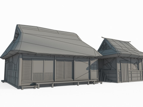 Two thatched cottages in ancient Asian architecture Modelo 3D
