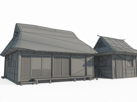 Two thatched cottages in ancient Asian architecture 3D Model