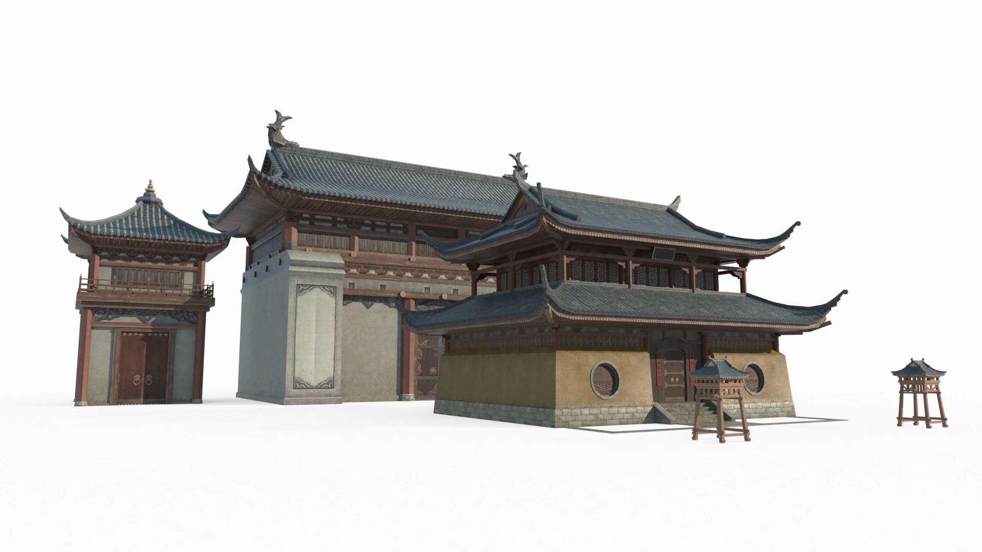 Asian School of Ancient Architecture Palace 3D Model .c4d .max .obj .3ds .fbx .stl .blend