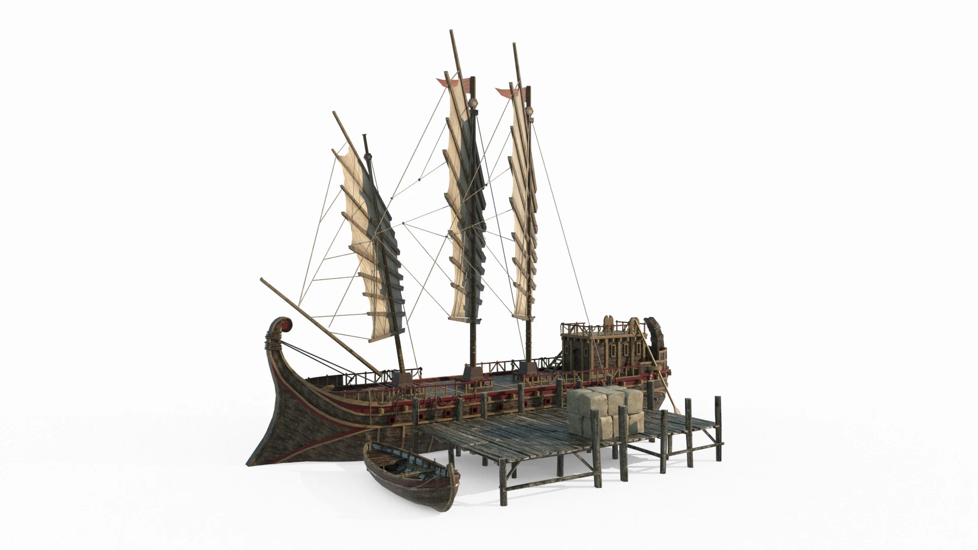 Ancient sailboat dock 3D Model .c4d .max .obj .3ds .fbx .stl .blend