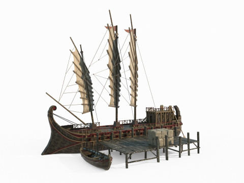 Ancient sailboat dock 3D Модель