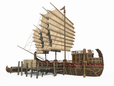 Ancient sailboat dock 3D Model