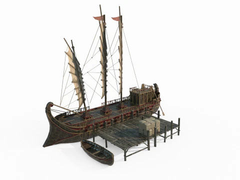 Ancient sailboat dock 3D Model