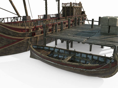 Ancient sailboat dock 3D Model