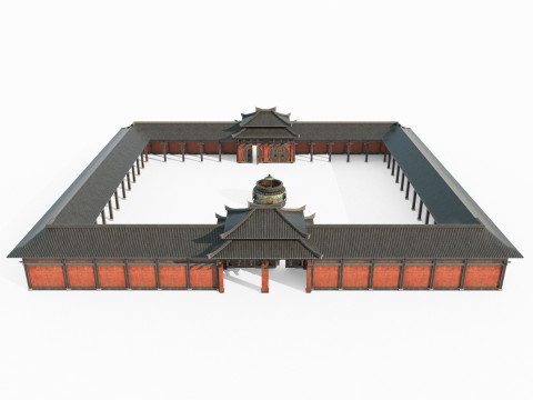 Asian Ancient Architecture Courtyard 3D Model