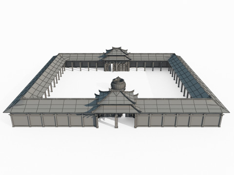 Asian Ancient Architecture Courtyard 3D Model