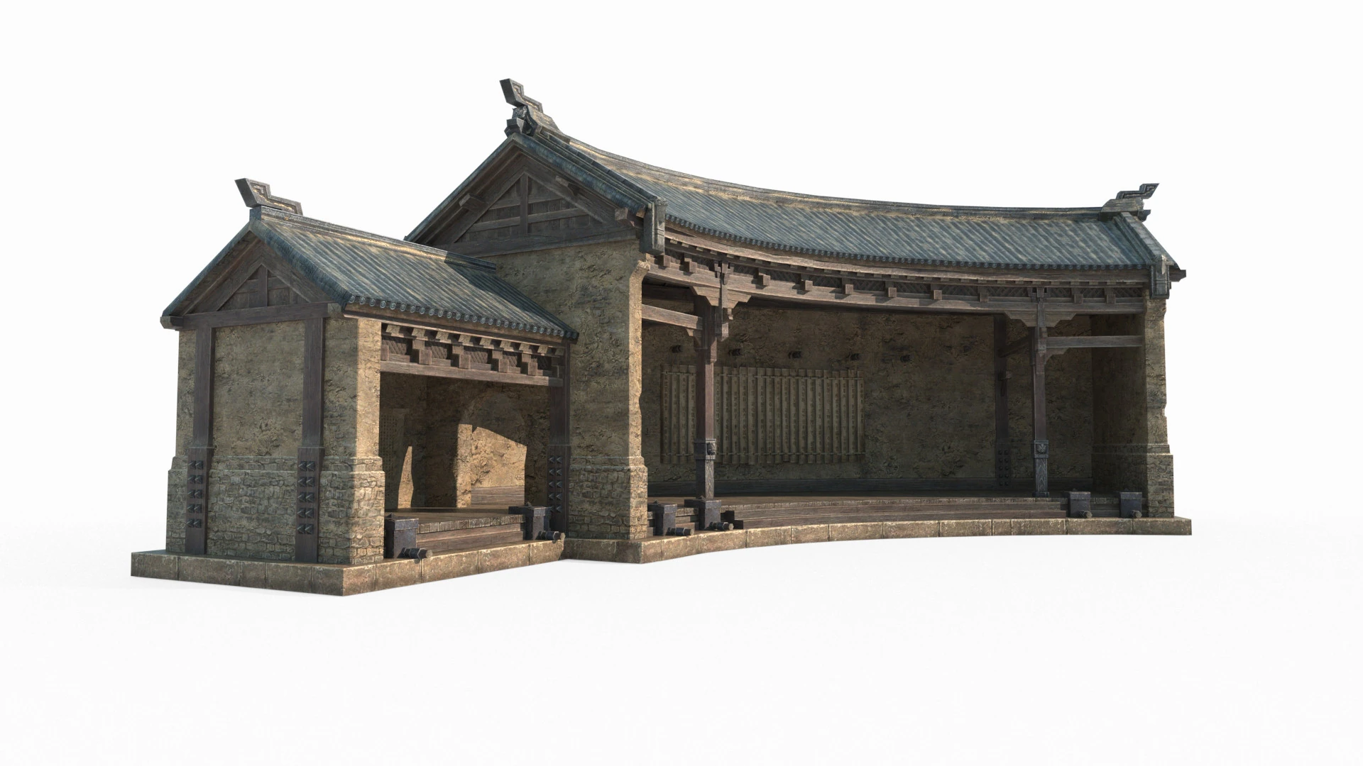 Asian Ancient Architecture Relay Station 3D Model .c4d .max .obj .3ds .fbx .stl .blend 
