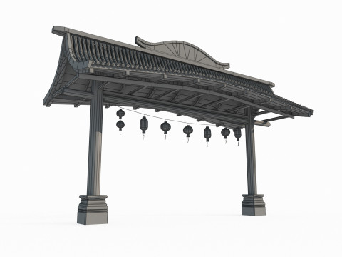 Asian antique architecture torii gate Modèle 3D