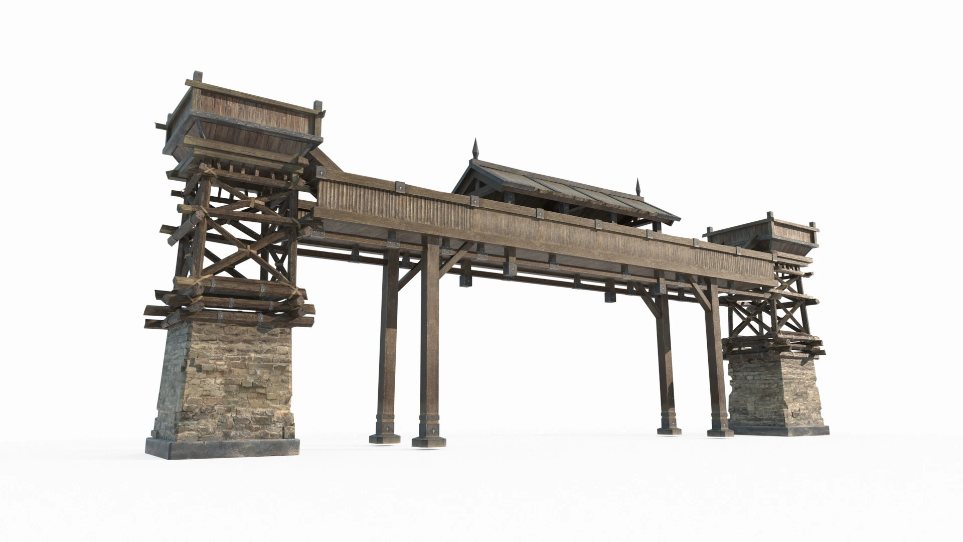 Punti di controllo di difesa per l'antica architettura asiatica Modello 3D .c4d .max .obj .3ds .fbx .stl .blend 