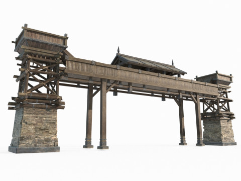 Defense checkpoints for ancient Asian architecture Modello 3D