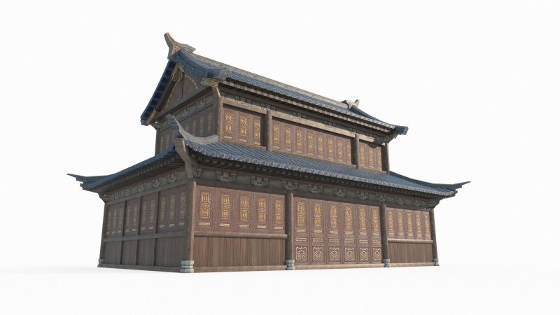 Blue tile houses in ancient Asian architecture 3D-Modell .c4d .max .obj .3ds .fbx .stl .blend 