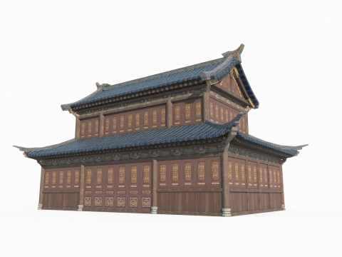 Blue tile houses in ancient Asian architecture 3D-Modell