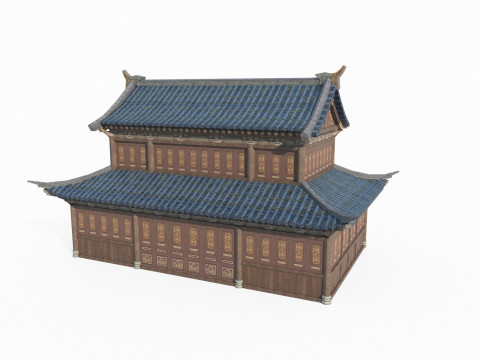 Blue tile houses in ancient Asian architecture 3D-Modell