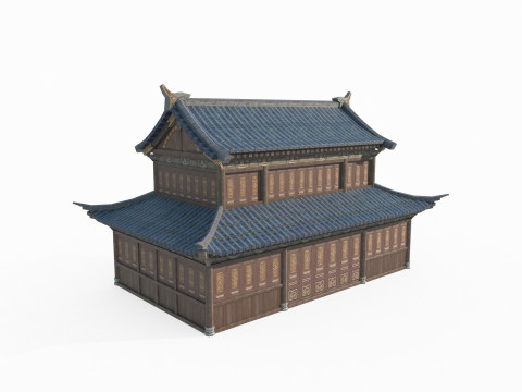 Blue tile houses in ancient Asian architecture 3D-Modell