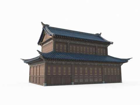Blue tile houses in ancient Asian architecture 3D-Modell
