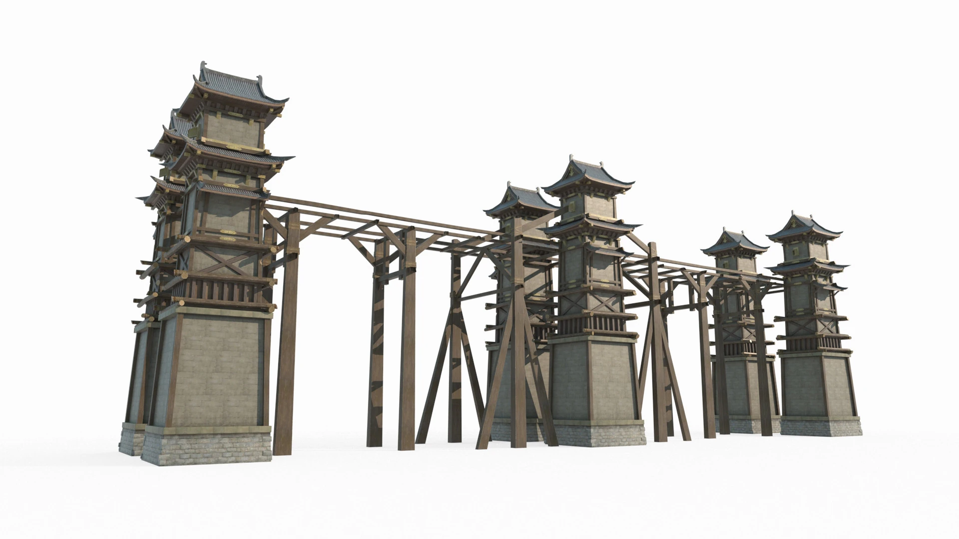 Asian Ancient Architecture Defense Levels 3D Model .c4d .max .obj .3ds .fbx .stl .blend 