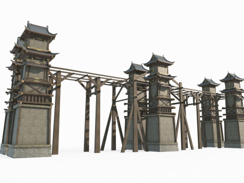 Asian Ancient Architecture Defense Levels 3D Model
