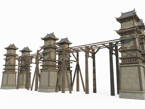 Asian Ancient Architecture Defense Levels 3D-Modell