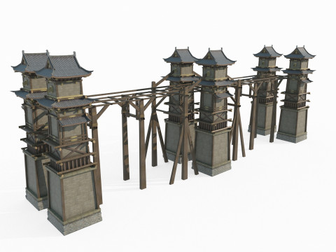 Asian Ancient Architecture Defense Levels 3D-Modell