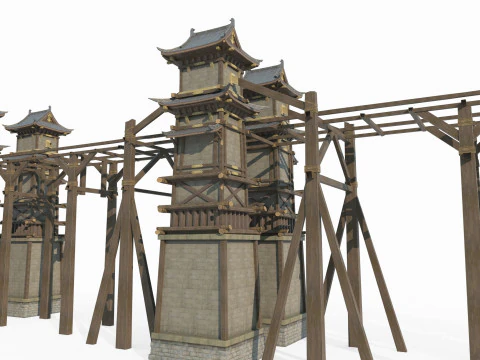 Asian Ancient Architecture Defense Levels 3D Model