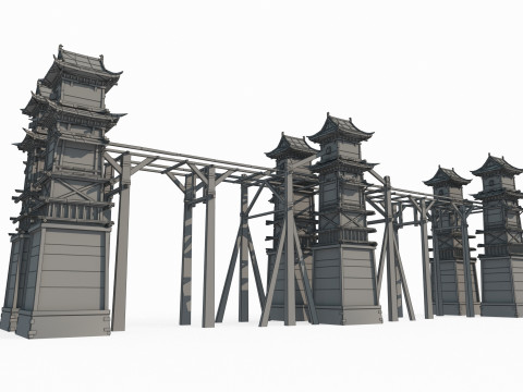 Asian Ancient Architecture Defense Levels 3D-Modell