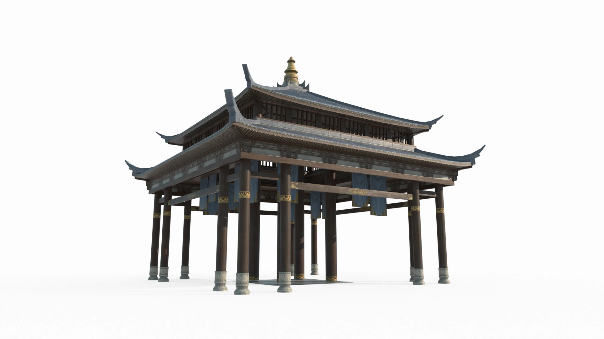 Asian ancient architecture luxury pavilion 3D Model .c4d .max .obj .3ds .fbx .stl .blend