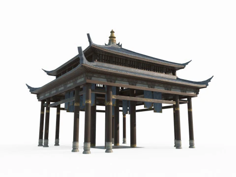 Paviliun mewah arsitektur kuno Asia Model 3D