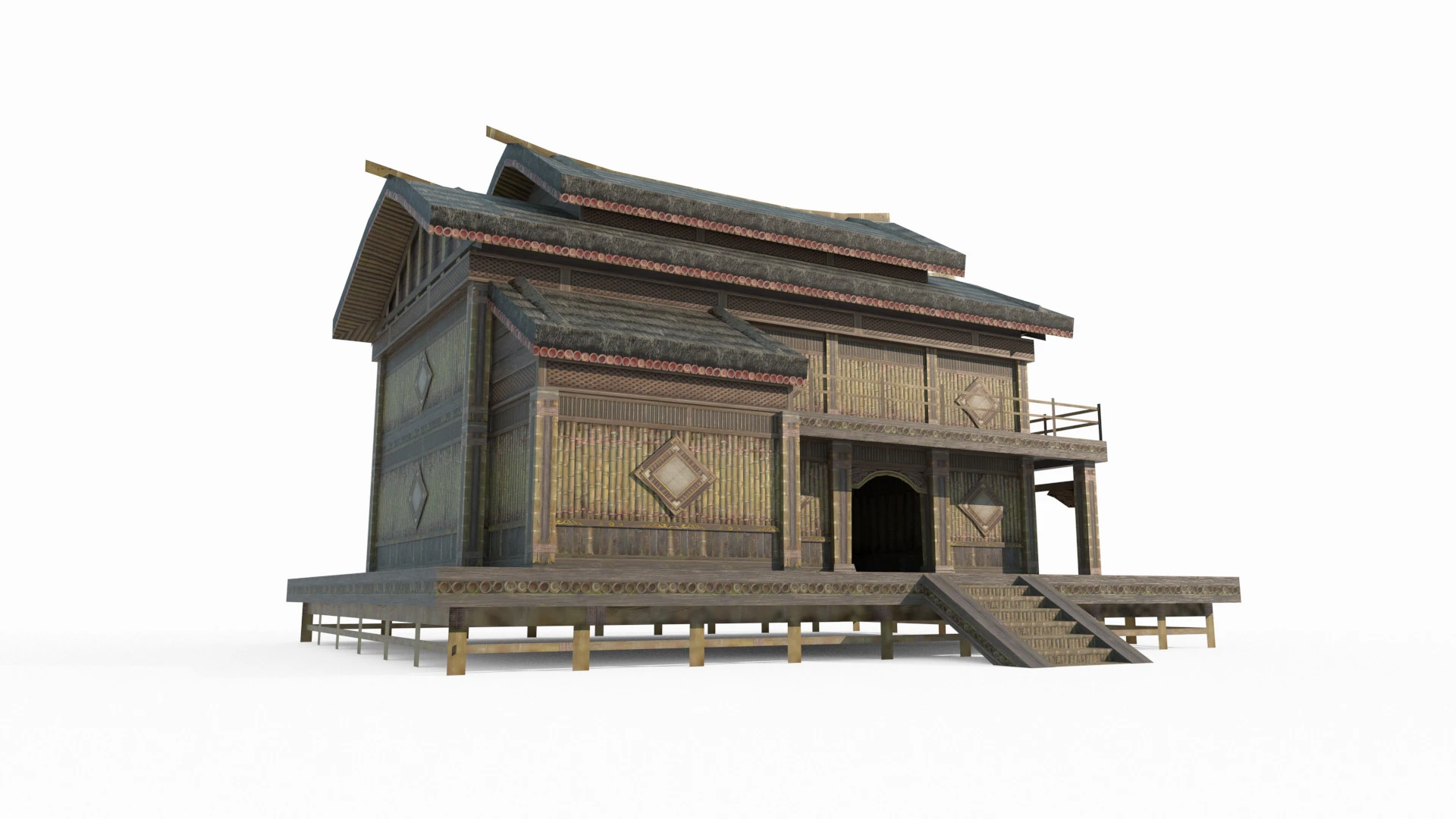Asian ancient architecture thatched hut 3D Model .c4d .max .obj .3ds .fbx .stl .blend 